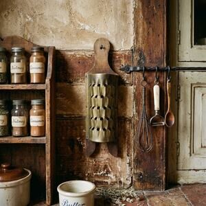 Vintage Solid Brass and Wood Cheese Grater Handcrafted Greek Kitchen Tool